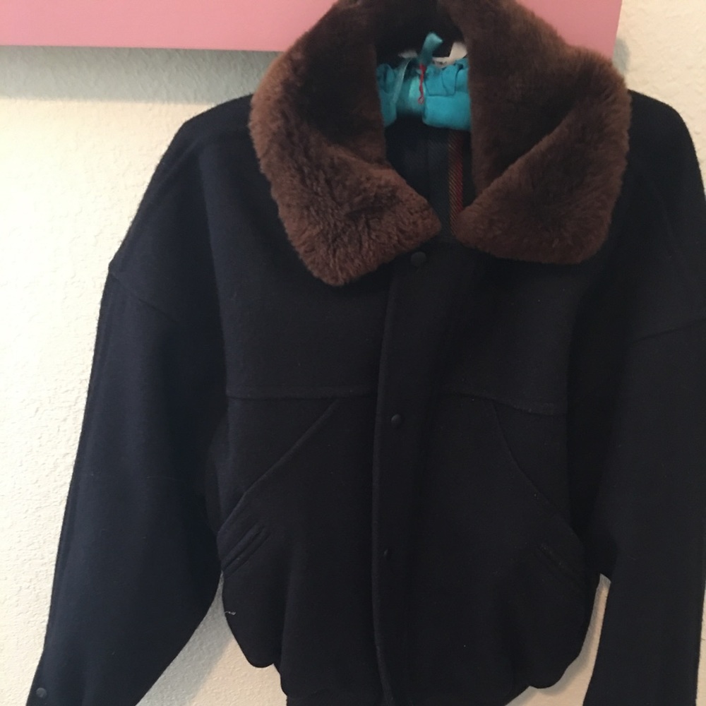 Yves St Laurent, jacket, wool, faux Fur collar, 42